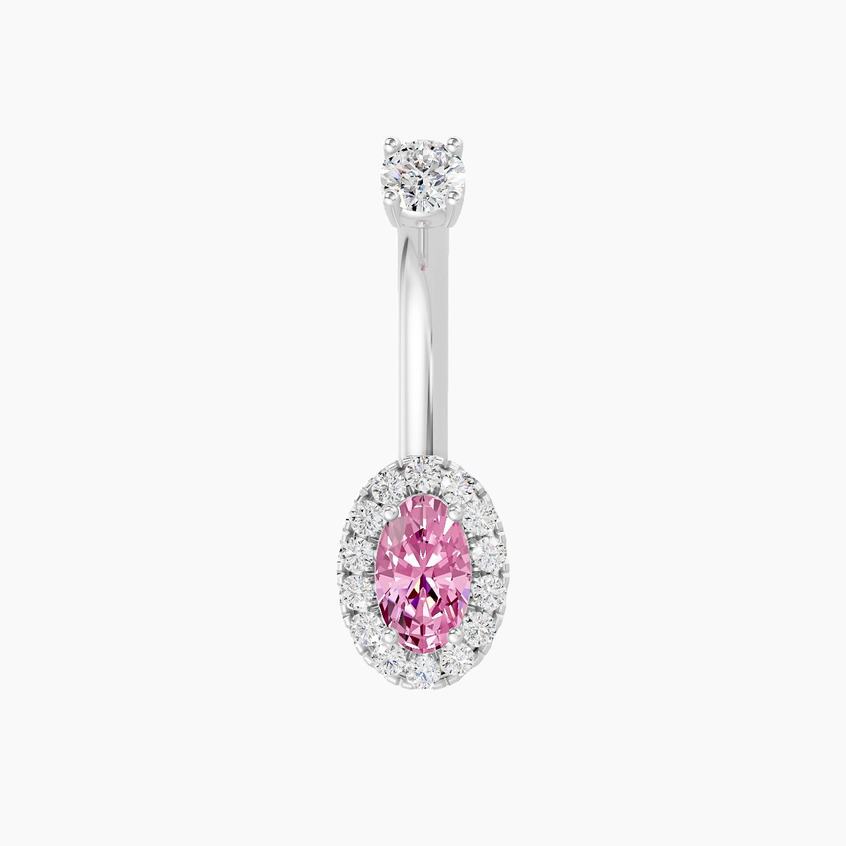 Eirene | 18k White Gold 7.5 mm 8 mm Halo Oval Pink Sapphire & Diamond Belly Piercing