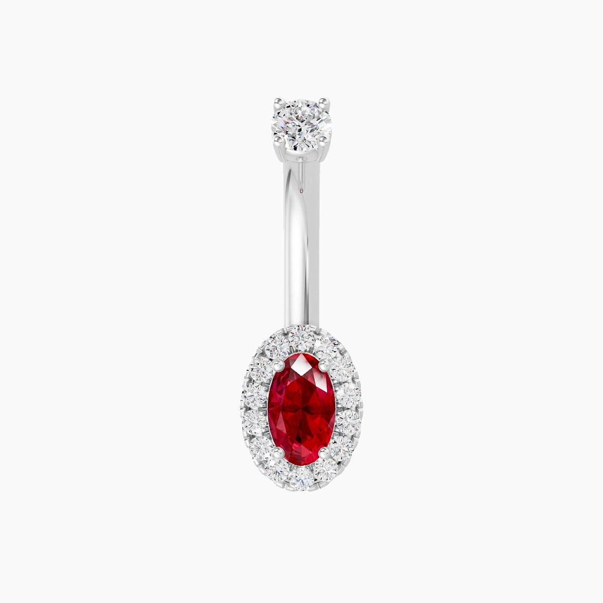 Eirene | 18k White Gold 7.5 mm 8 mm Halo Oval Ruby & Diamond Belly Piercing