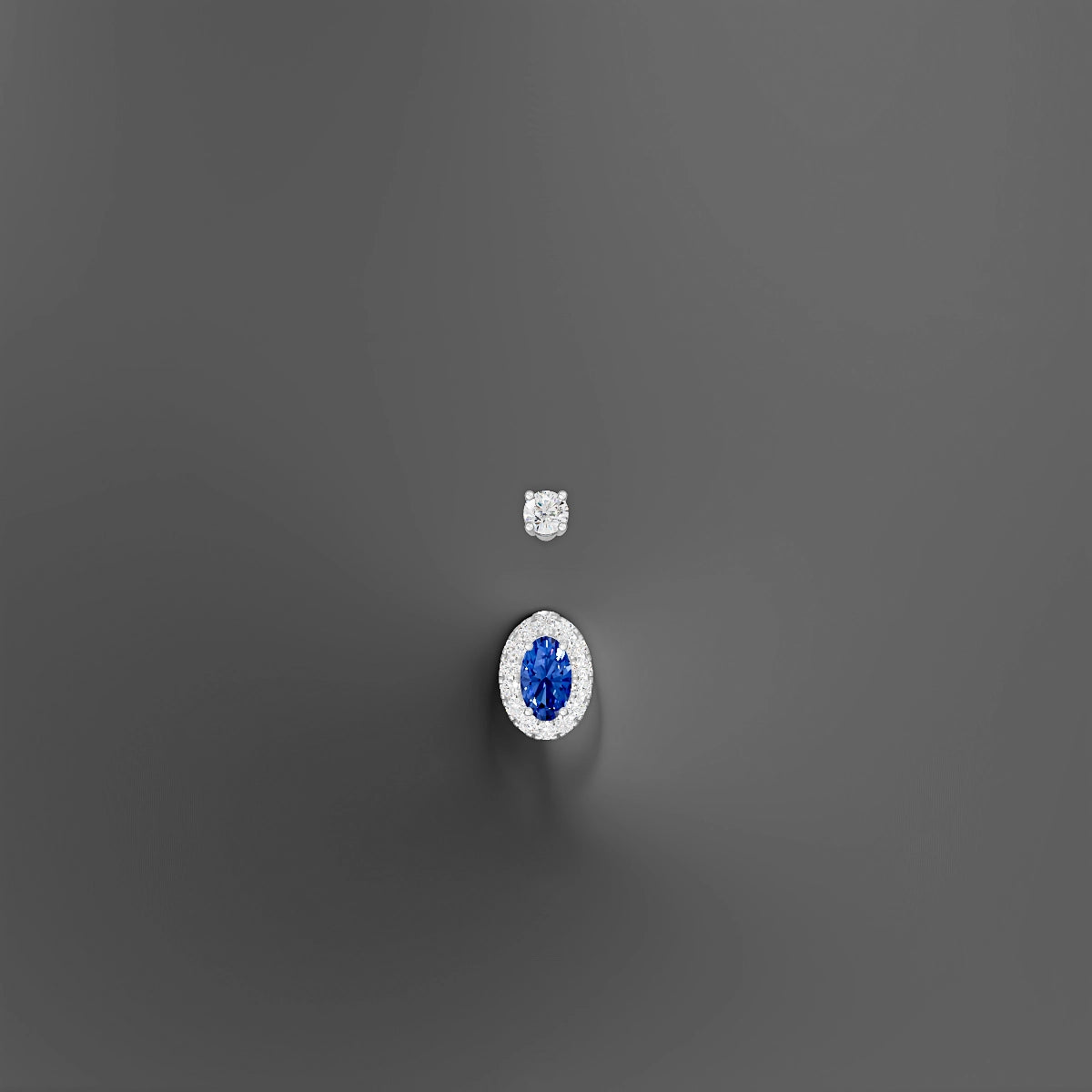 Eirene | 18k White Gold 7.5 mm 8 mm Halo Oval Sapphire & Diamond Belly Piercing