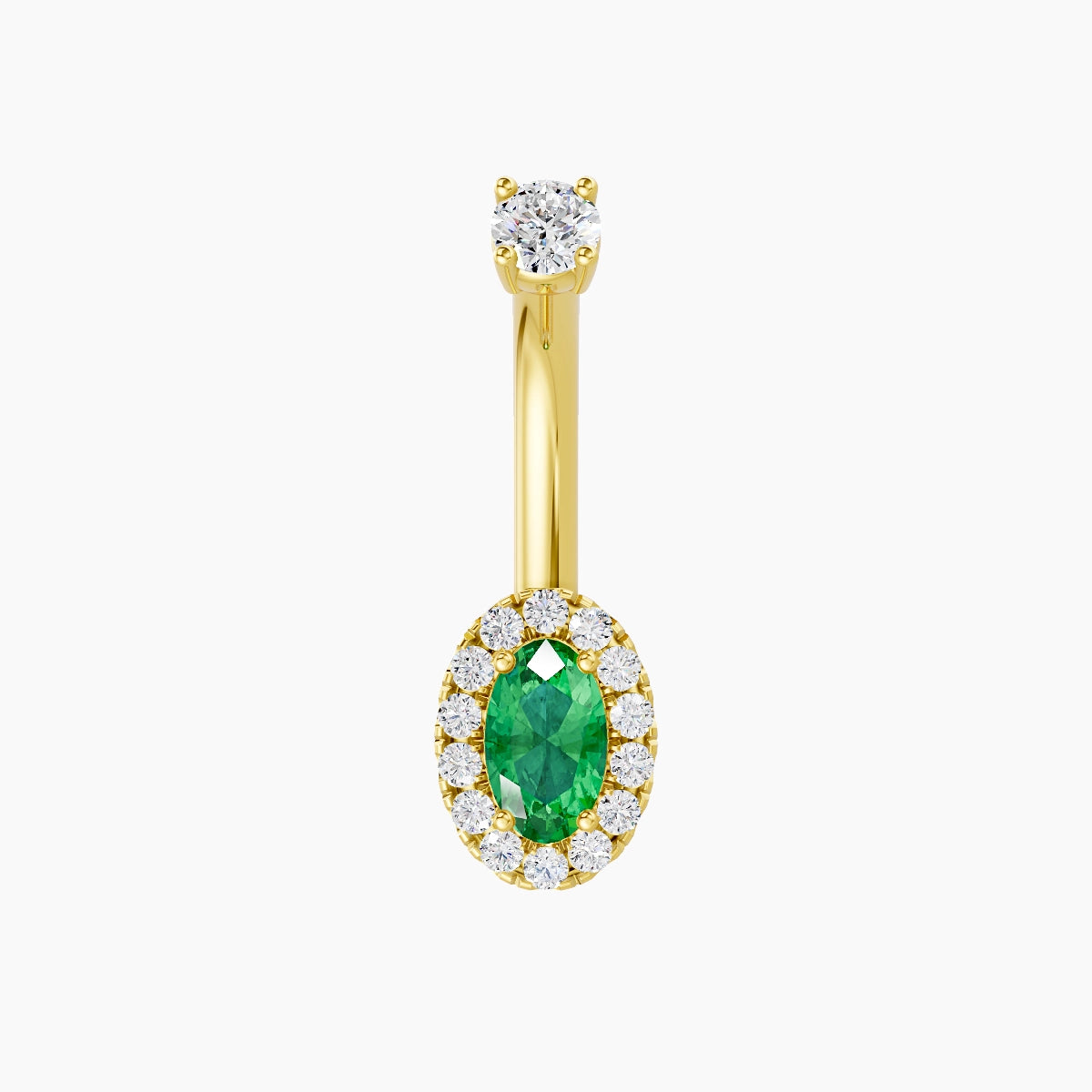 Eirene | 18k Yellow Gold 7.5 mm 8 mm Halo Oval Emerald & Diamond Belly Piercing