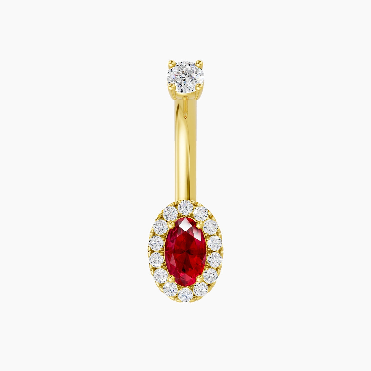Eirene | 18k Yellow Gold 7.5 mm 8 mm Halo Oval Ruby & Diamond Belly Piercing