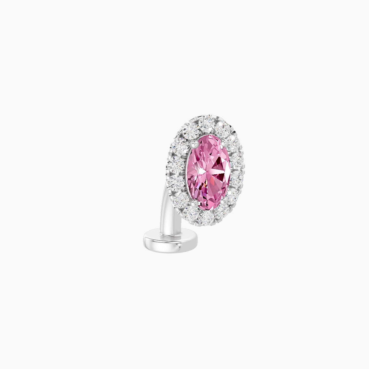 Eirene | 18k White Gold 7.5 mm 8 mm Halo Oval Pink Sapphire & Diamond Floating Navel Piercing