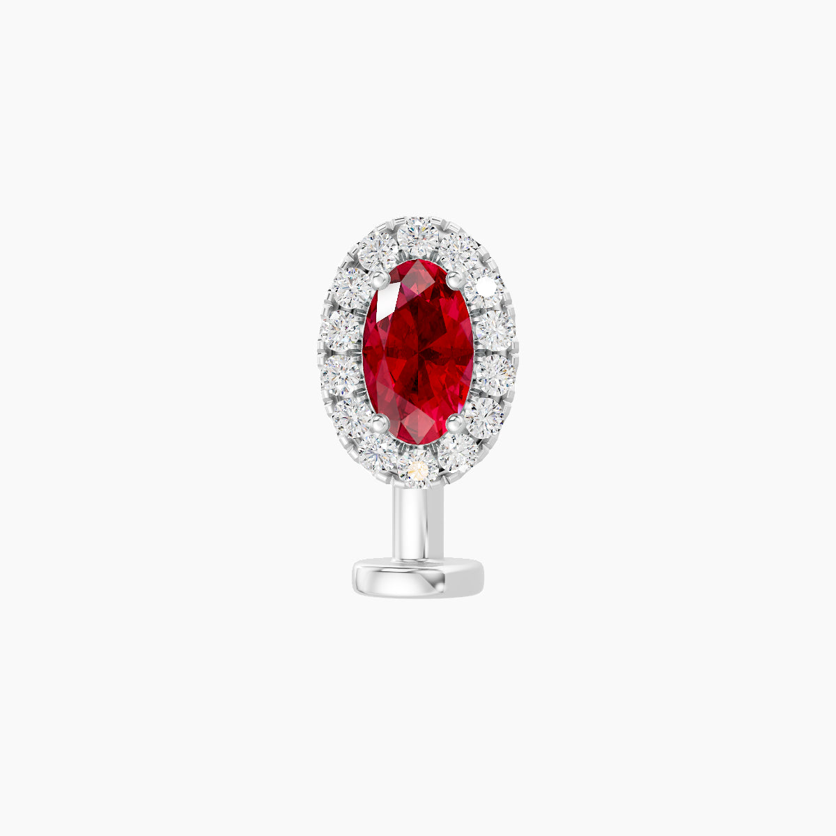 Eirene | 18k White Gold 8 mm 7.5 mm Halo Oval Ruby & Diamond Floating Navel Piercing