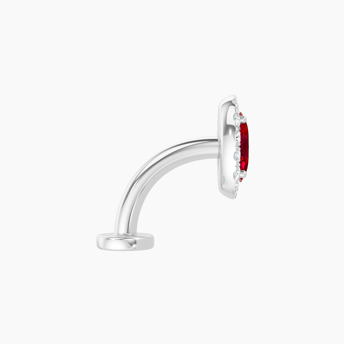 Eirene | 18k White Gold 8 mm 7.5 mm Halo Oval Ruby & Diamond Floating Navel Piercing