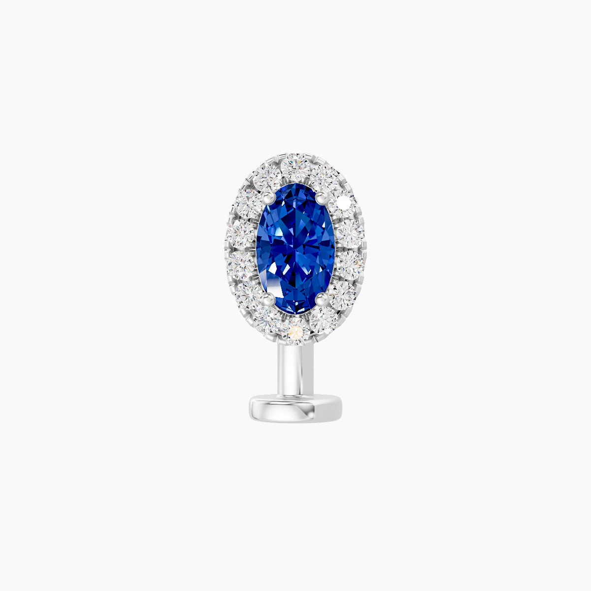 Eirene | 18k White Gold 8 mm 7.5 mm Halo Oval Sapphire & Diamond Floating Navel Piercing