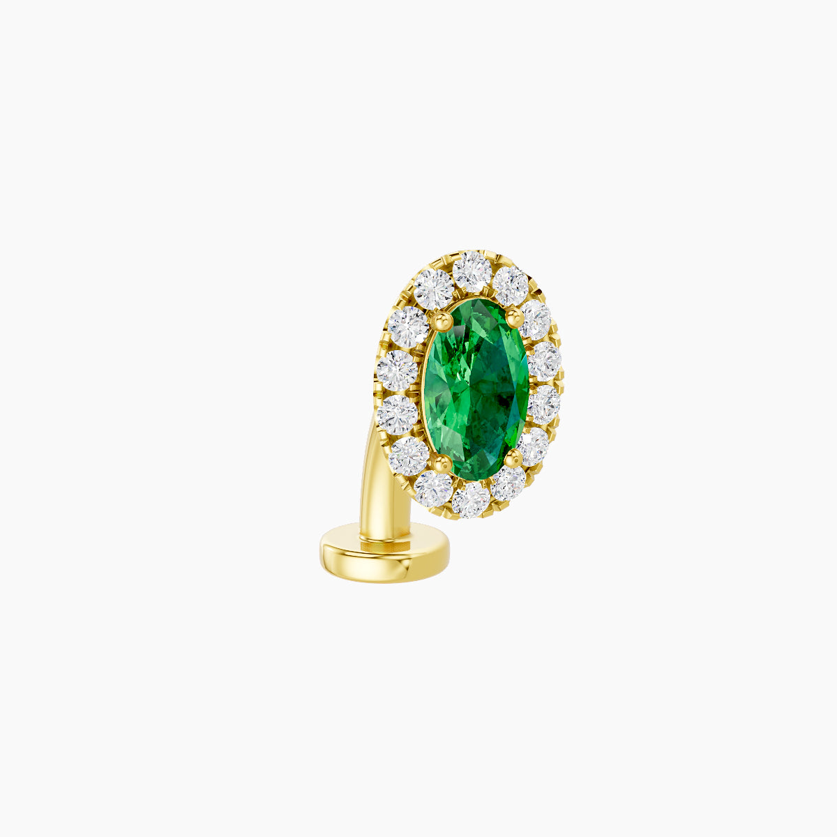 Eirene | 18k Yellow Gold 8 mm 7.5 mm Halo Oval Emerald & Diamond Floating Navel Piercing