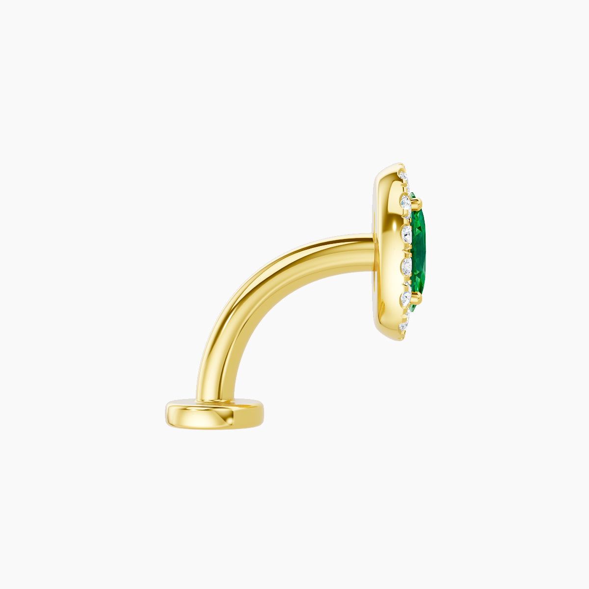 Eirene | 18k Yellow Gold 8 mm 7.5 mm Halo Oval Emerald & Diamond Floating Navel Piercing
