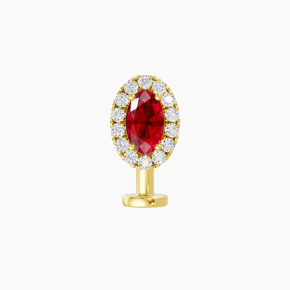 Eirene | 18k Yellow Gold 8 mm 7.5 mm Halo Oval Ruby & Diamond Floating Navel Piercing