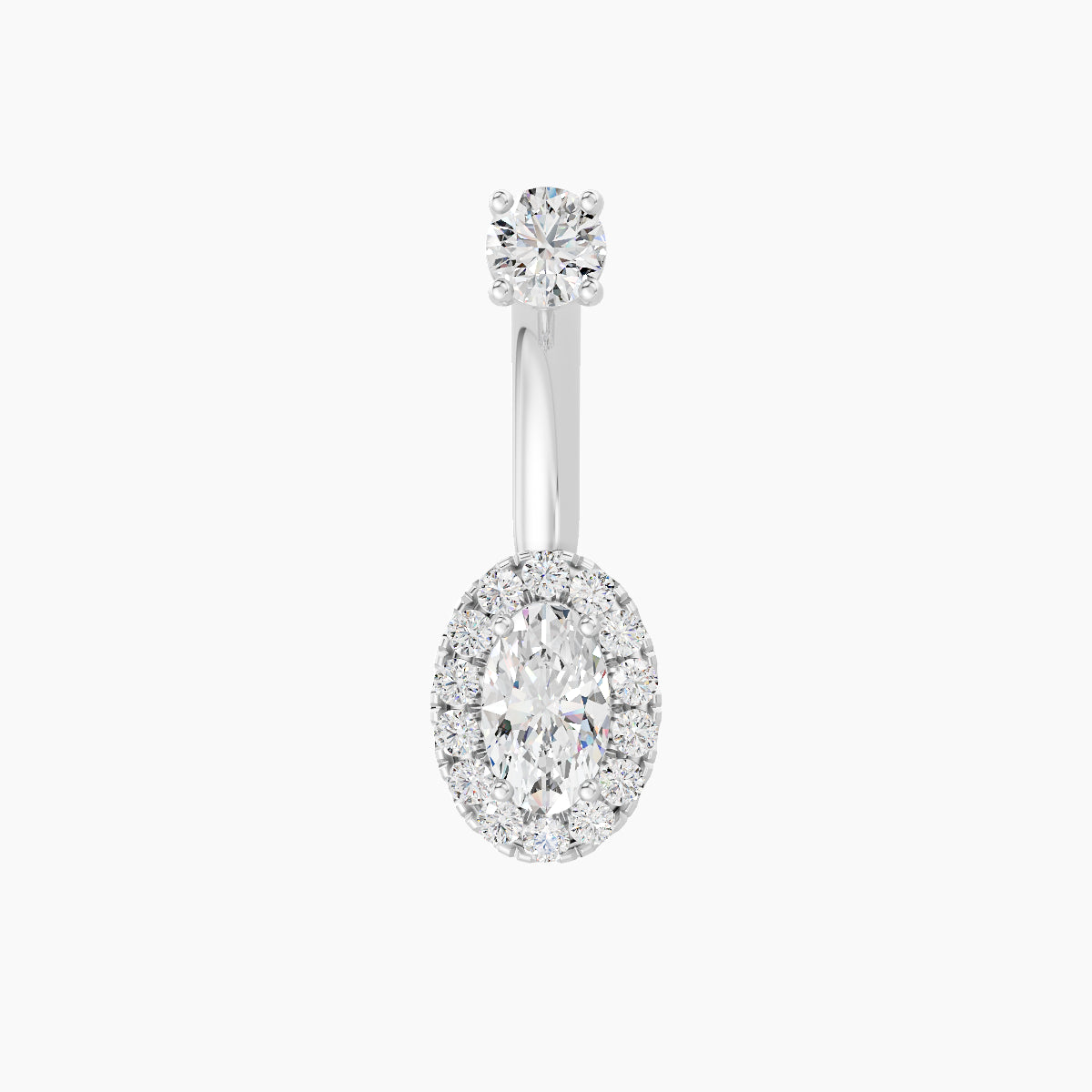 Eirene | 18k White Gold 7.5 mm 8 mm Halo Oval Diamond Navel Piercing