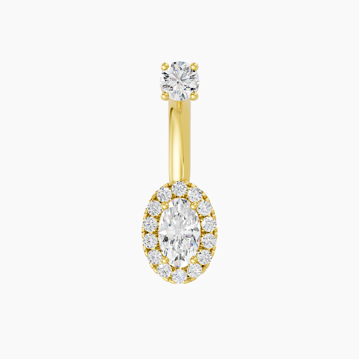 Eirene | 18k Yellow Gold 7.5 mm 8 mm Halo Oval Diamond Navel Piercing
