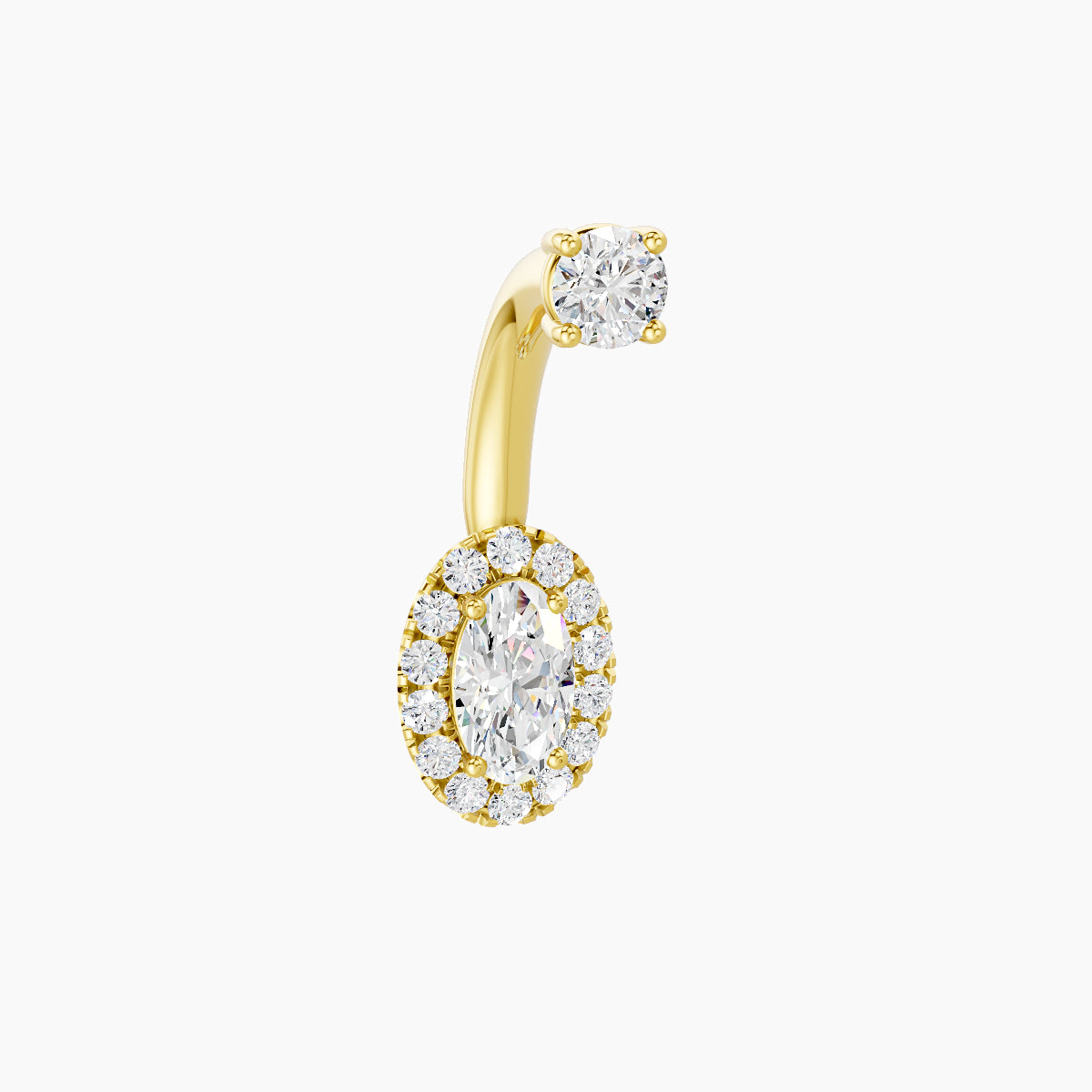 Eirene | 18k Yellow Gold 7.5 mm 8 mm Halo Oval Diamond Navel Piercing