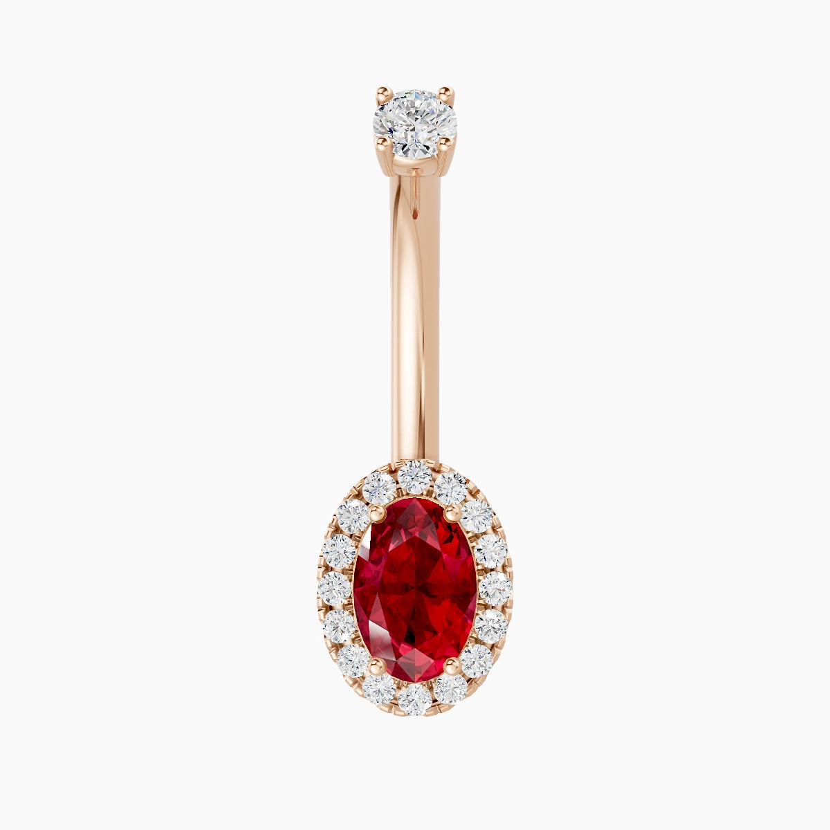 Eirene | 18k Rose Gold 8.5 mm 10 mm Halo Oval Ruby & Diamond Belly Piercing
