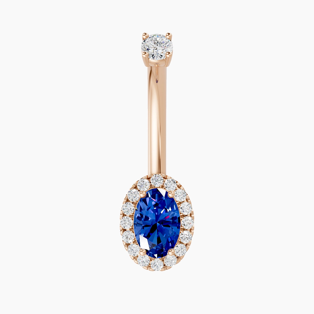 Eirene | 18k Rose Gold 8.5 mm 10 mm Halo Oval Sapphire & Diamond Belly Piercing
