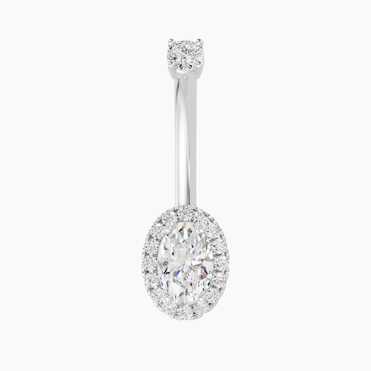 Eirene | 18k White Gold 8.5 mm 10 mm Halo Oval Diamond Belly Piercing