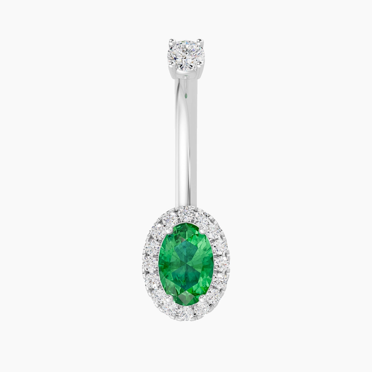 Eirene | 18k White Gold 8.5 mm 10 mm Halo Oval Emerald & Diamond Belly Piercing