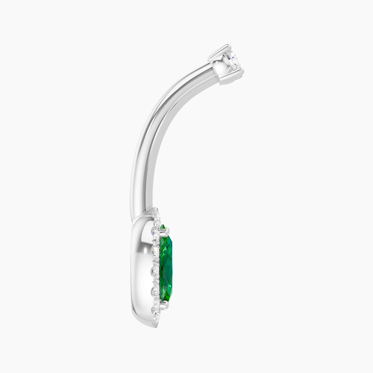 Eirene | 18k White Gold 8.5 mm 10 mm Halo Oval Emerald & Diamond Belly Piercing