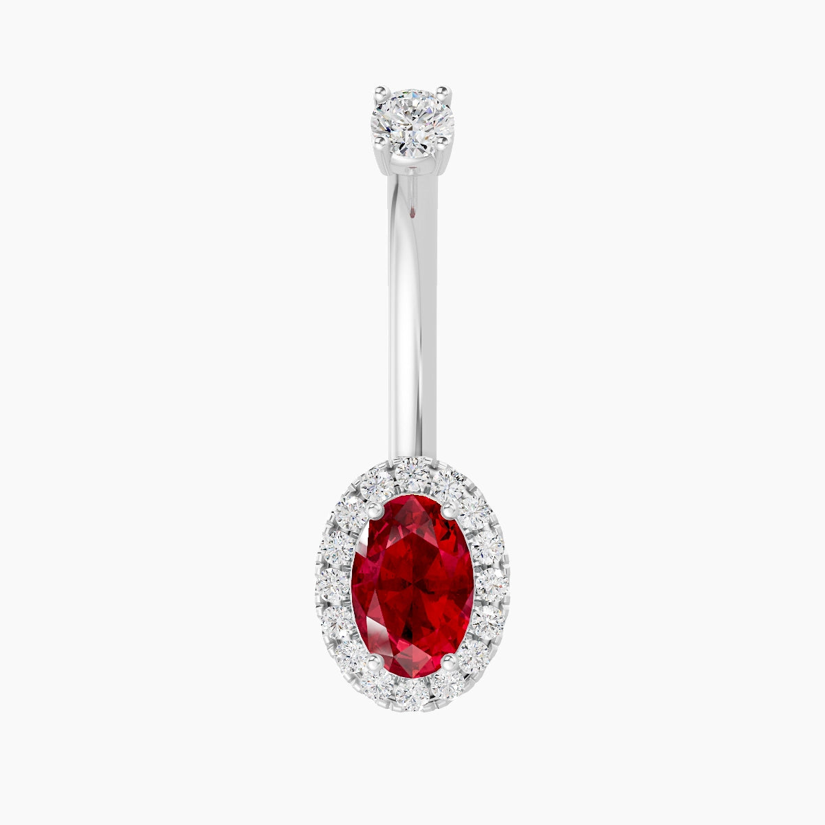 Eirene | 18k White Gold 8.5 mm 10 mm Halo Oval Ruby & Diamond Belly Piercing