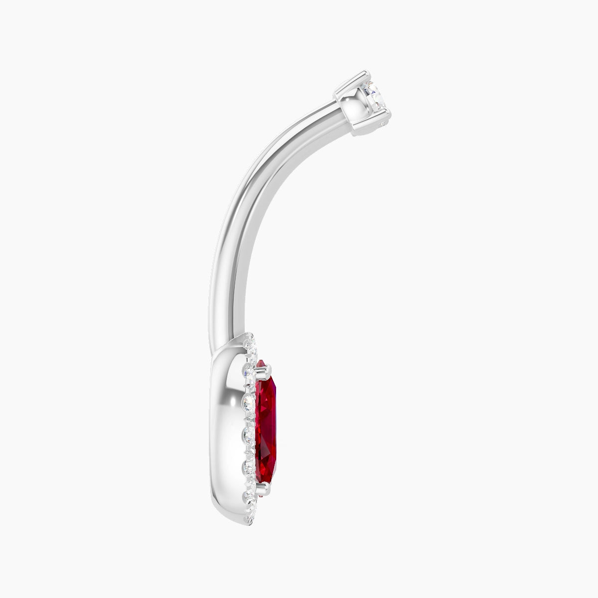 Eirene | 18k White Gold 8.5 mm 10 mm Halo Oval Ruby & Diamond Belly Piercing
