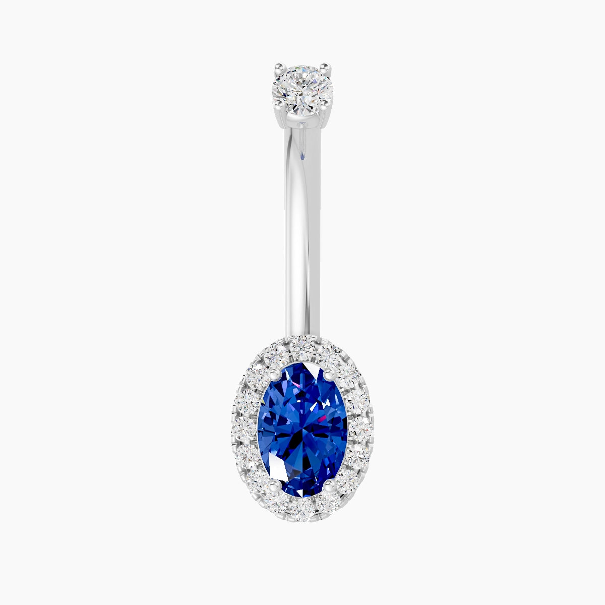 Eirene | 18k White Gold 8.5 mm 10 mm Halo Oval Sapphire & Diamond Belly Piercing