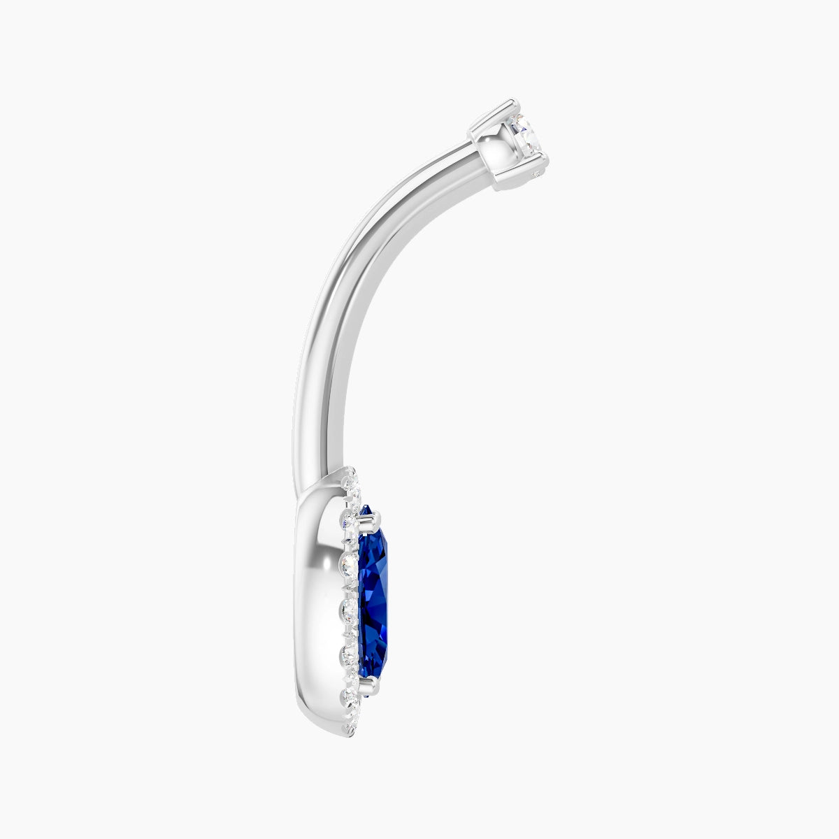 Eirene | 18k White Gold 8.5 mm 10 mm Halo Oval Sapphire & Diamond Belly Piercing