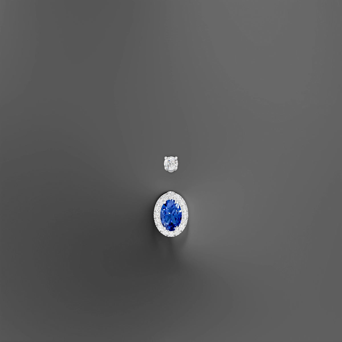 Eirene | 18k White Gold 8.5 mm 10 mm Halo Oval Sapphire & Diamond Belly Piercing