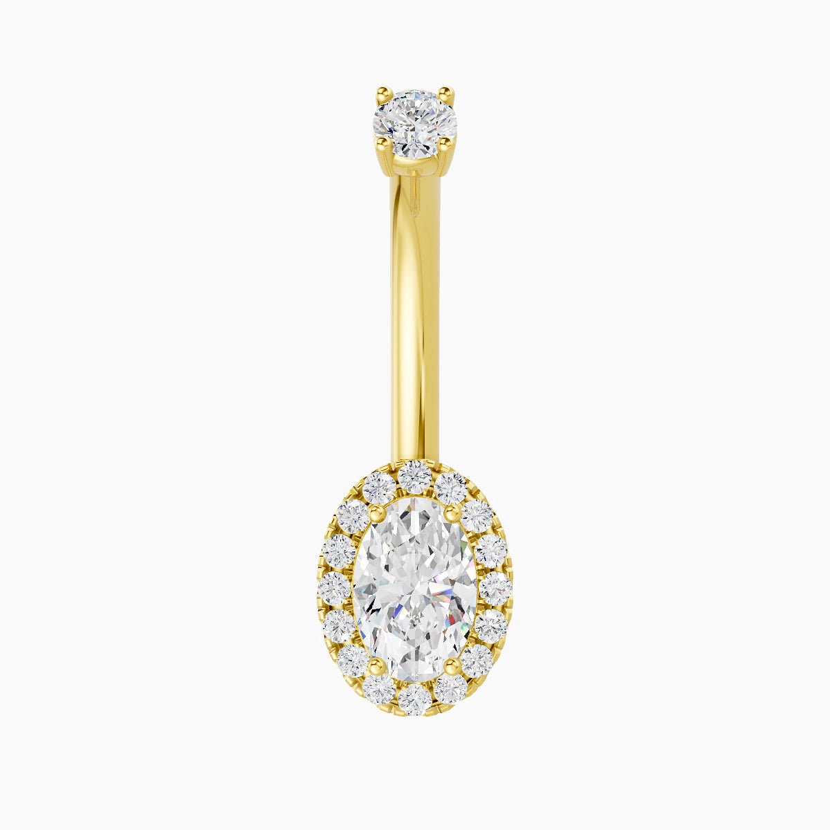Eirene | 18k Yellow Gold 8.5 mm 10 mm Halo Oval Diamond Belly Piercing