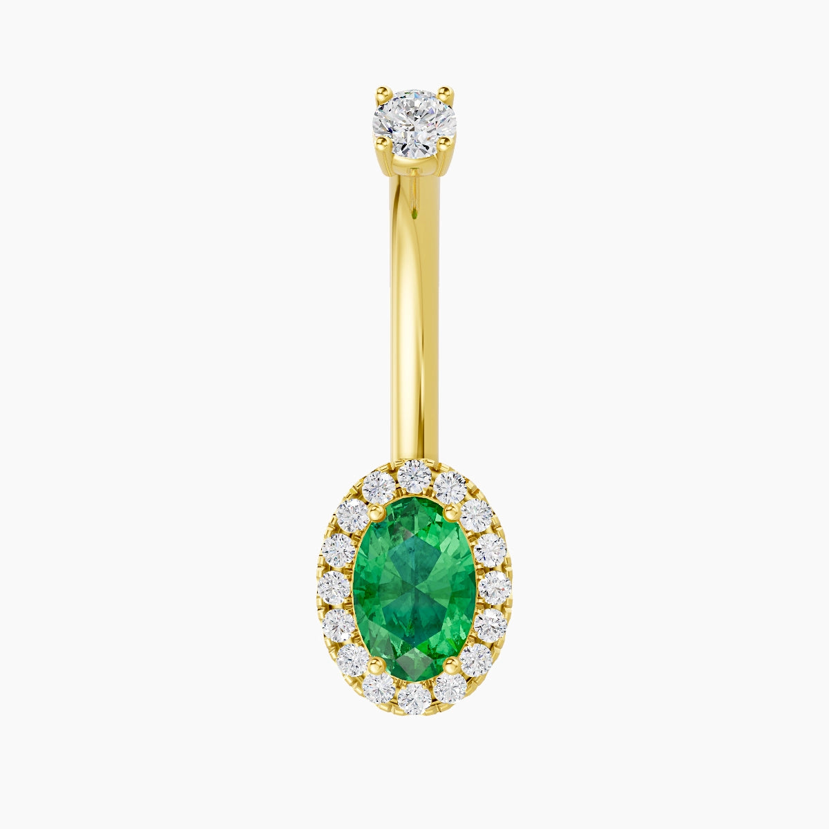 Eirene | 18k Yellow Gold 8.5 mm 10 mm Halo Oval Emerald & Diamond Belly Piercing