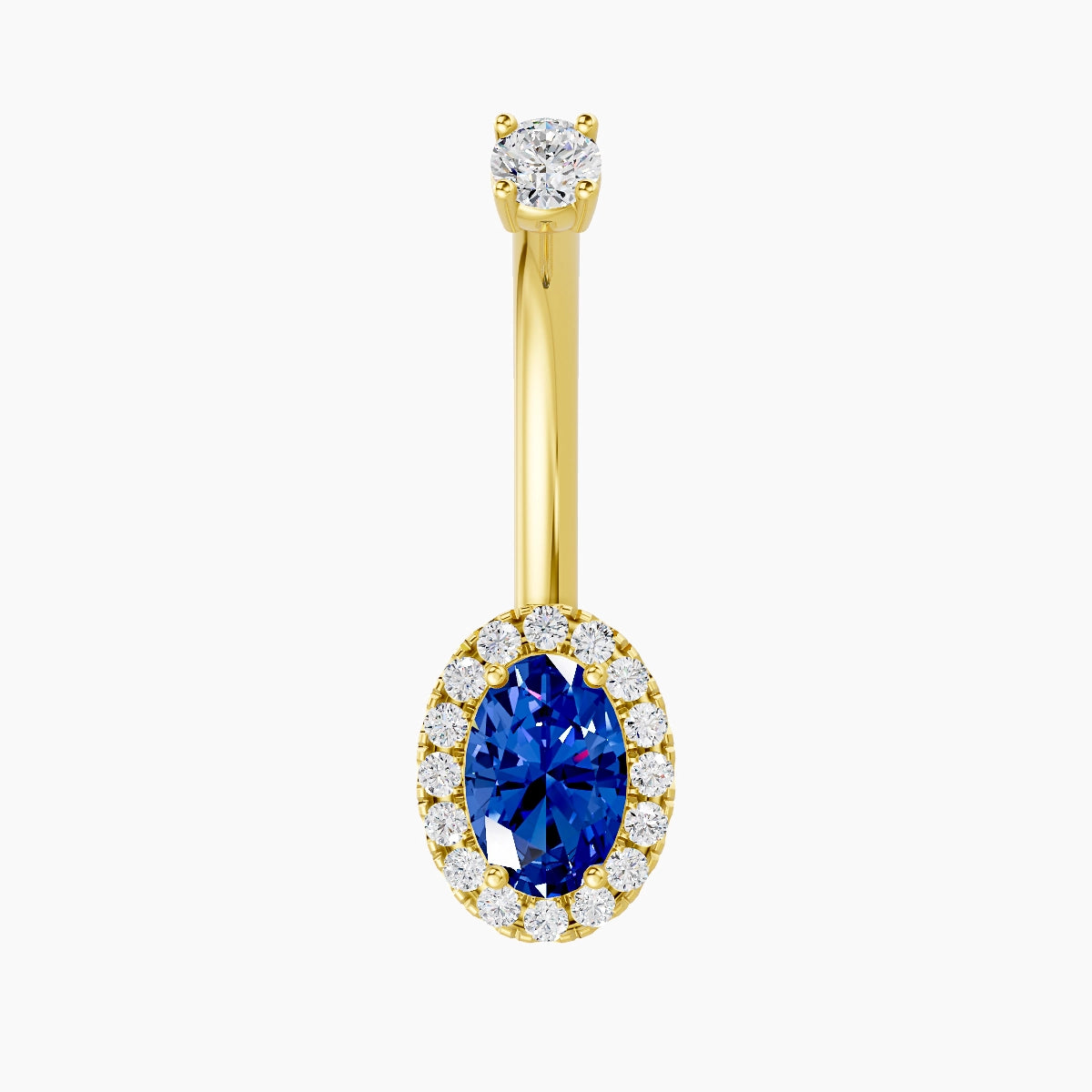 Eirene | 18k Yellow Gold 8.5 mm 10 mm Halo Oval Sapphire & Diamond Belly Piercing