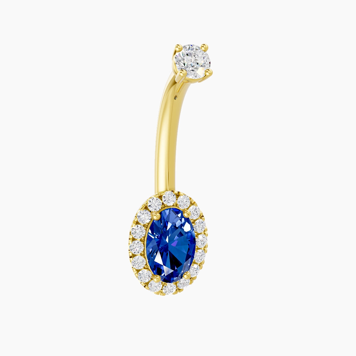 Eirene | 18k Yellow Gold 8.5 mm 10 mm Halo Oval Sapphire & Diamond Belly Piercing