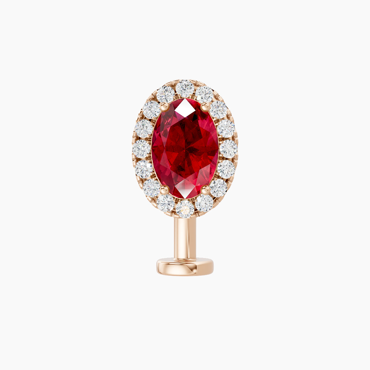 Eirene | 18k Rose Gold 10 mm 8.5 mm Halo Oval Ruby & Diamond Floating Navel Piercing
