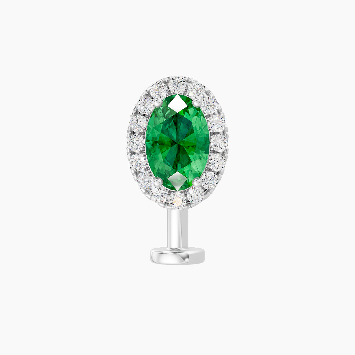 Eirene | 18k White Gold 10 mm 8.5 mm Halo Oval Emerald & Diamond Floating Navel Piercing