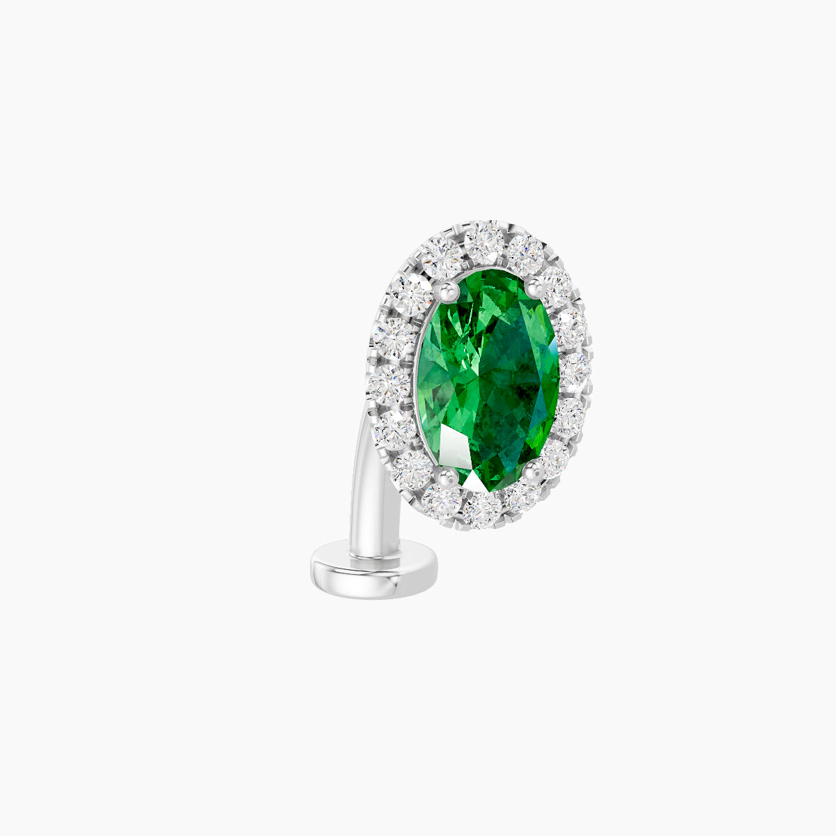 Eirene | 18k White Gold 10 mm 8.5 mm Halo Oval Emerald & Diamond Floating Navel Piercing