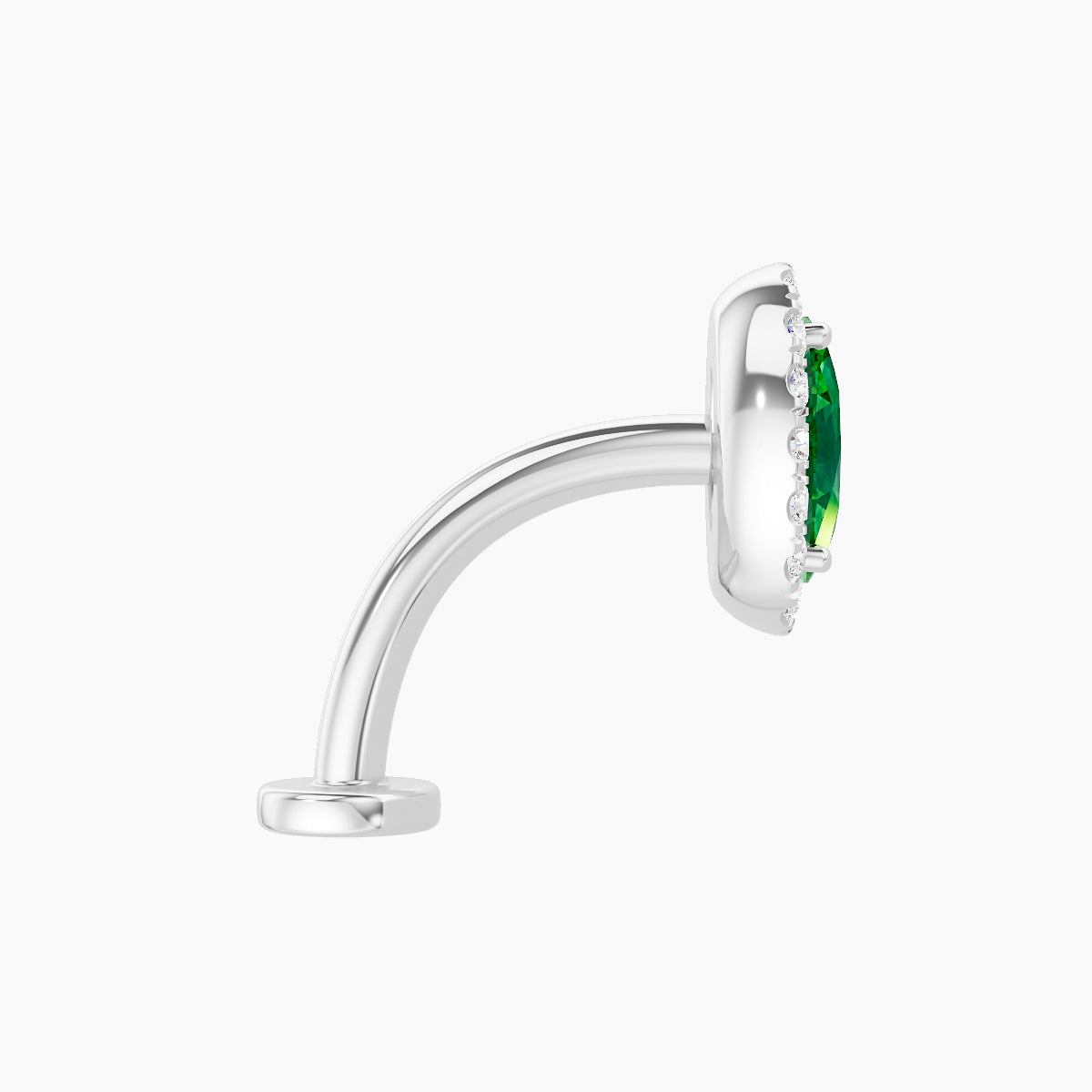 Eirene | 18k White Gold 10 mm 8.5 mm Halo Oval Emerald & Diamond Floating Navel Piercing