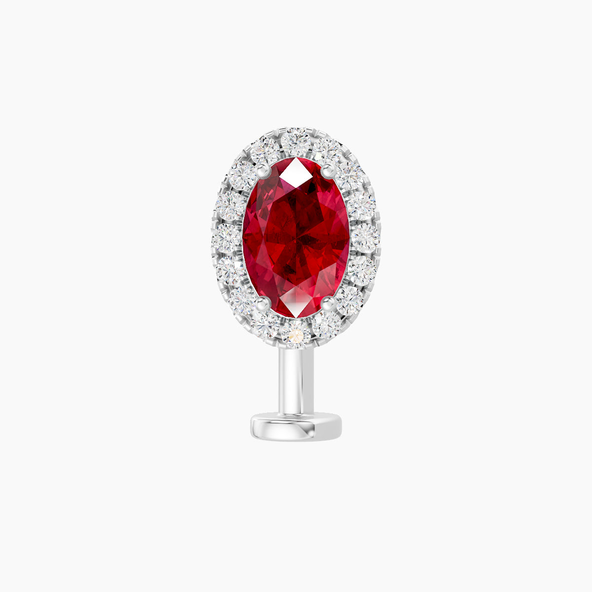Eirene | 18k White Gold 10 mm 8.5 mm Halo Oval Ruby & Diamond Floating Navel Piercing