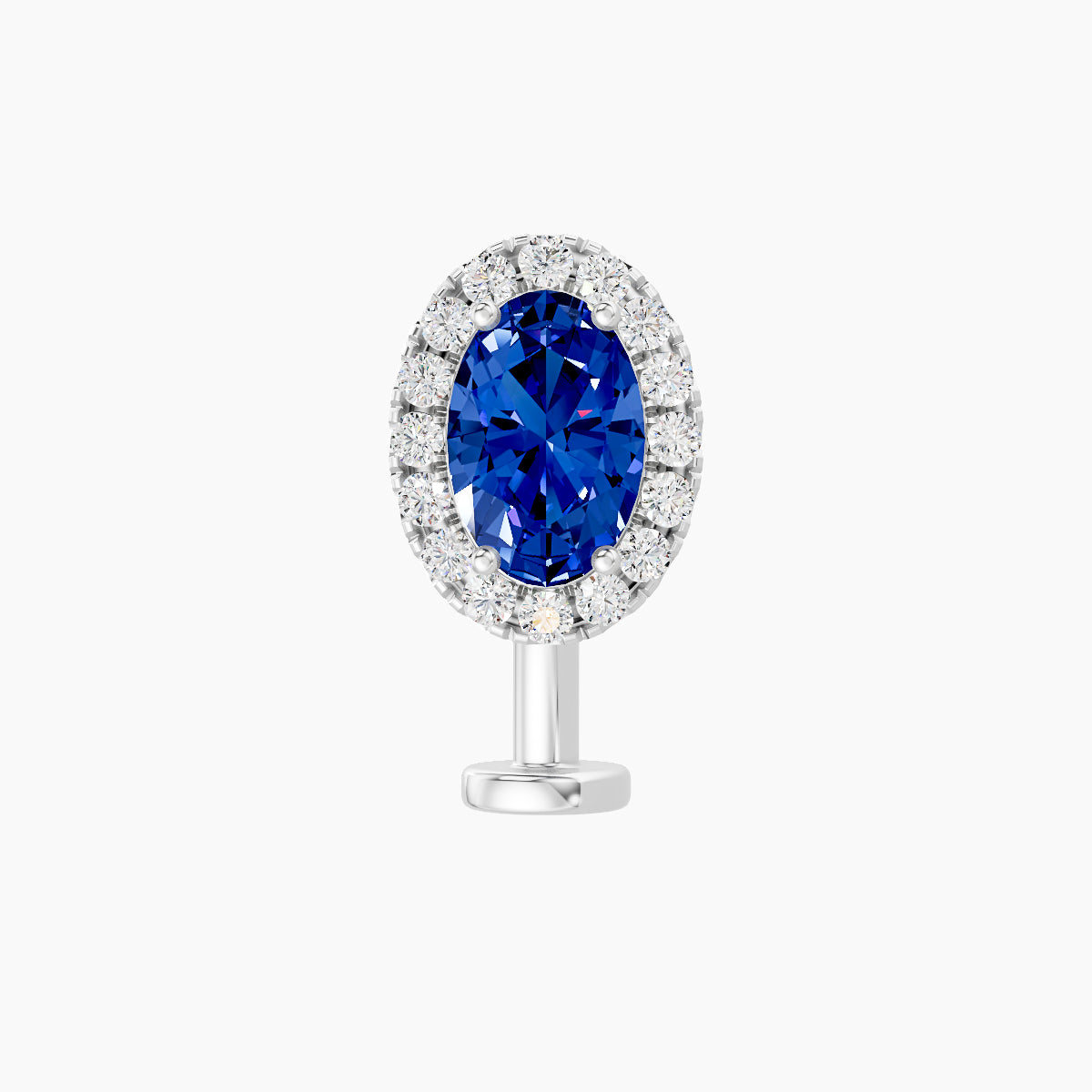 Eirene | 18k White Gold 10 mm 8.5 mm Halo Oval Sapphire & Diamond Floating Navel Piercing