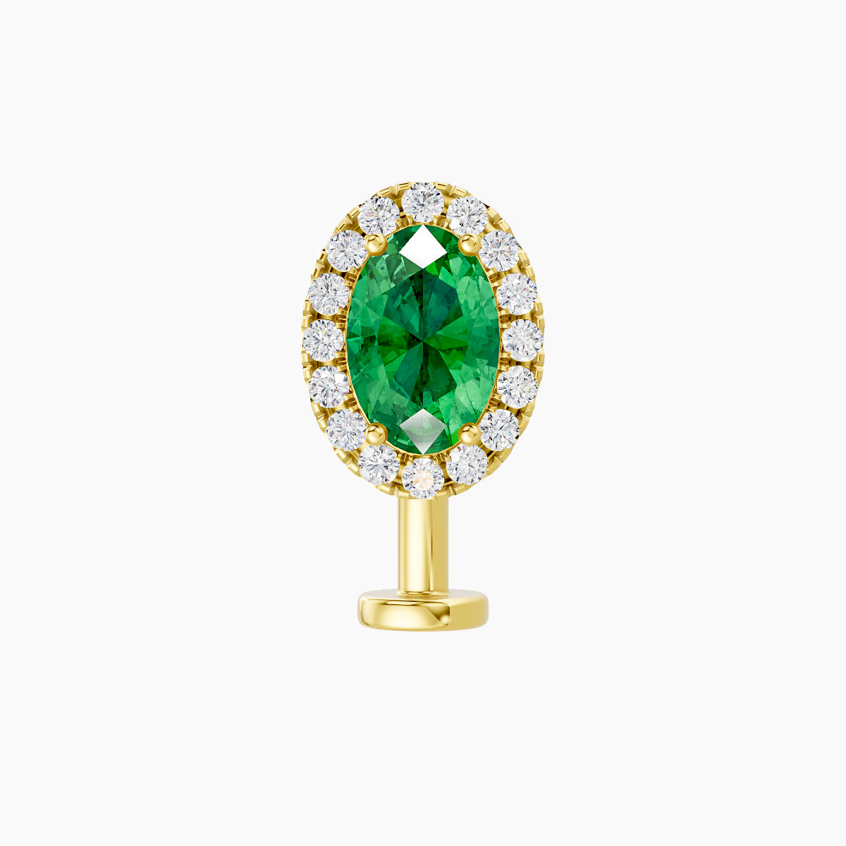 Eirene | 18k Yellow Gold 10 mm 8.5 mm Halo Oval Emerald & Diamond Floating Navel Piercing