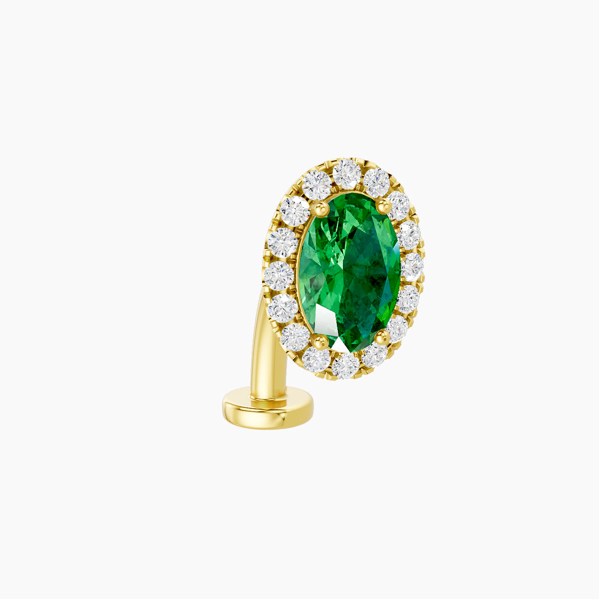 Eirene | 18k Yellow Gold 10 mm 8.5 mm Halo Oval Emerald & Diamond Floating Navel Piercing