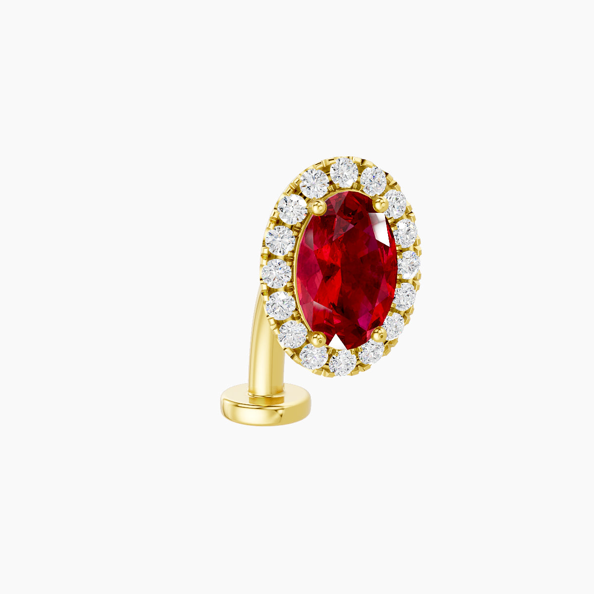 Eirene | 18k Yellow Gold 10 mm 8.5 mm Halo Oval Ruby & Diamond Floating Navel Piercing