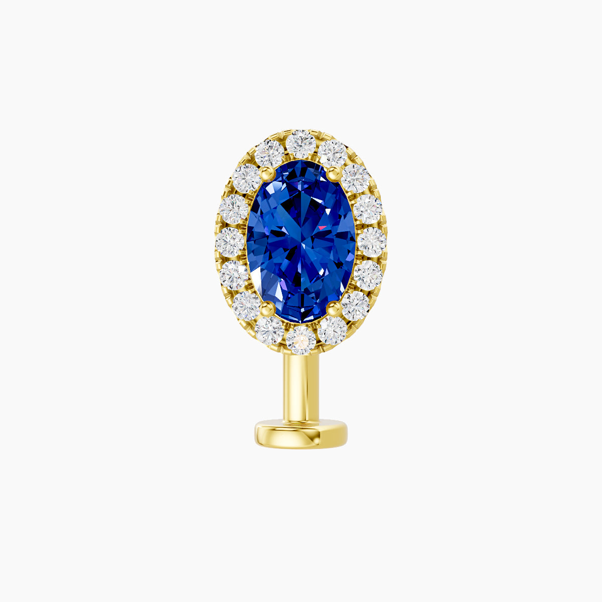 Eirene | 18k Yellow Gold 10 mm 8.5 mm Halo Oval Sapphire & Diamond Floating Navel Piercing
