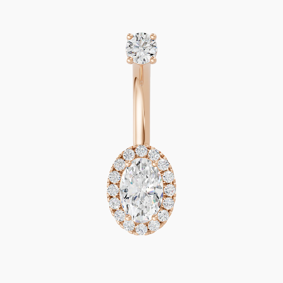 Eirene | 18k Rose Gold 8.5 mm 10 mm Halo Oval Diamond Navel Piercing