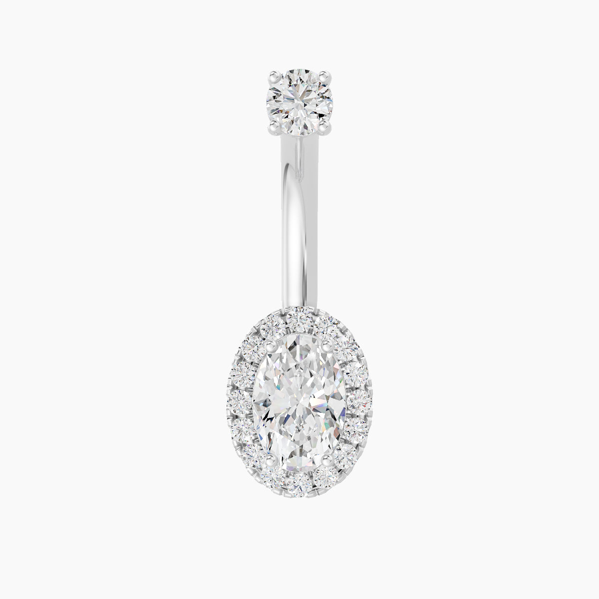 Eirene | 18k White Gold 8.5 mm 10 mm Halo Oval Diamond Navel Piercing
