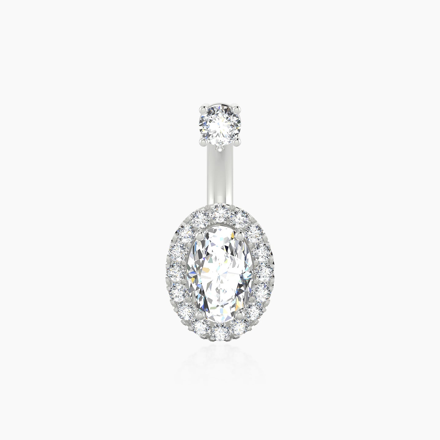 Eirene | 18k White Gold 10 mm 9 mm Halo Oval Diamond Navel Piercing