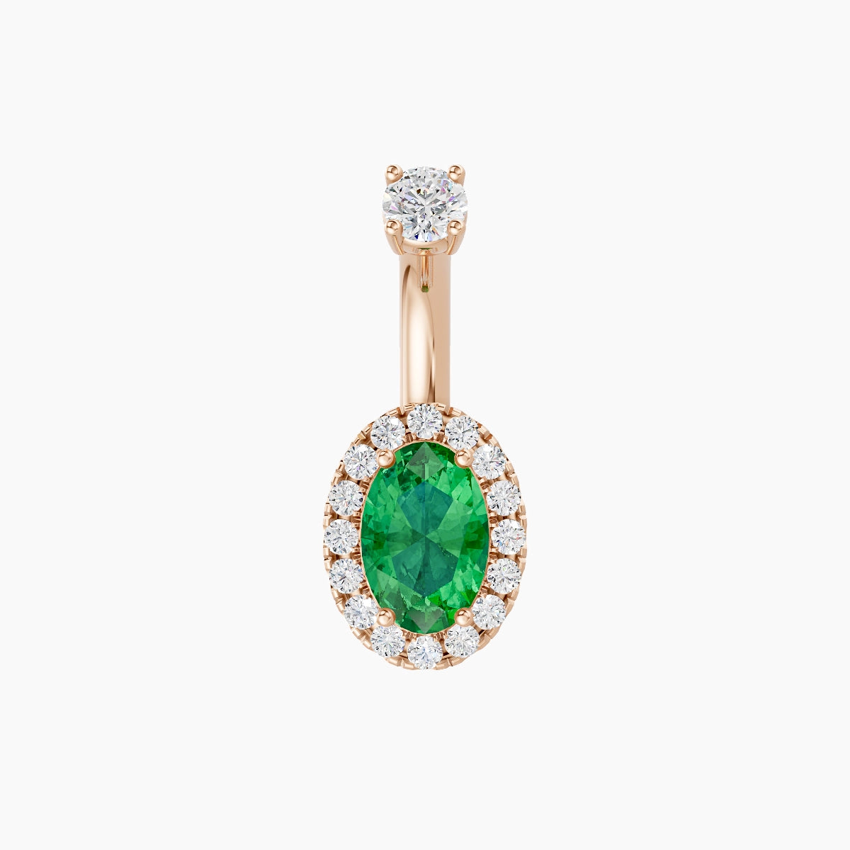 Eirene | 18k Rose Gold 8.5 mm 6 mm Halo Oval Emerald & Diamond Belly Piercing