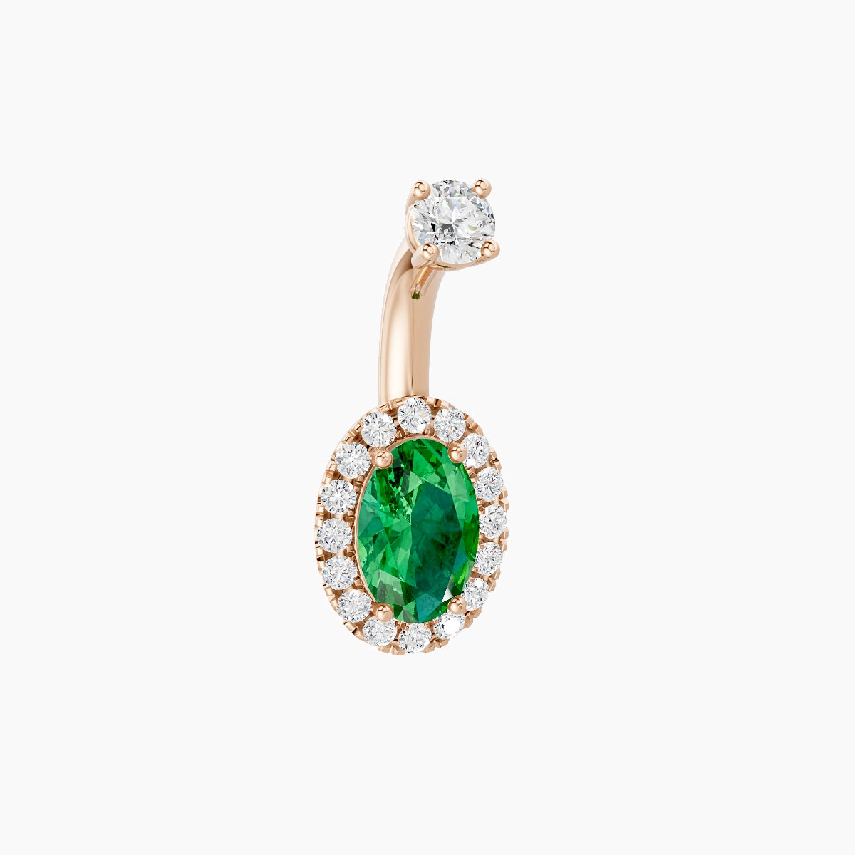 Eirene | 18k Rose Gold 8.5 mm 6 mm Halo Oval Emerald & Diamond Belly Piercing