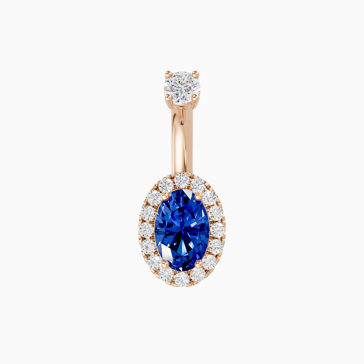 Eirene | 18k Rose Gold 8.5 mm 6 mm Halo Oval Sapphire & Diamond Belly Piercing