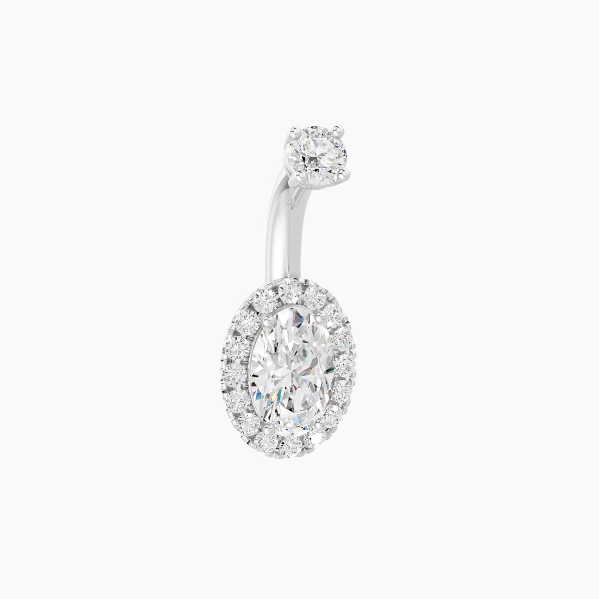 Eirene | 18k White Gold 8.5 mm 6 mm Halo Oval Diamond Belly Piercing