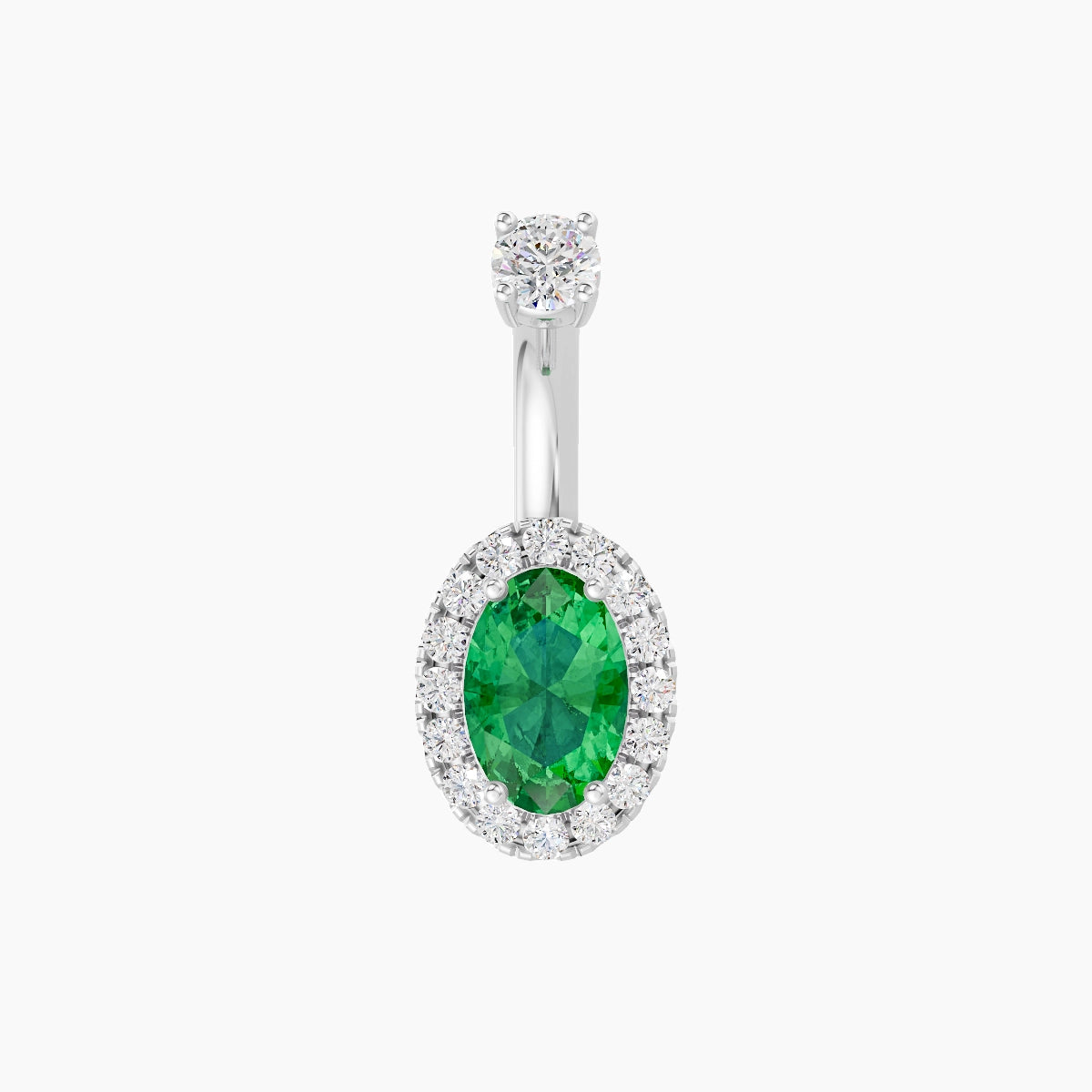 Eirene | 18k White Gold 8.5 mm 6 mm Halo Oval Emerald & Diamond Belly Piercing