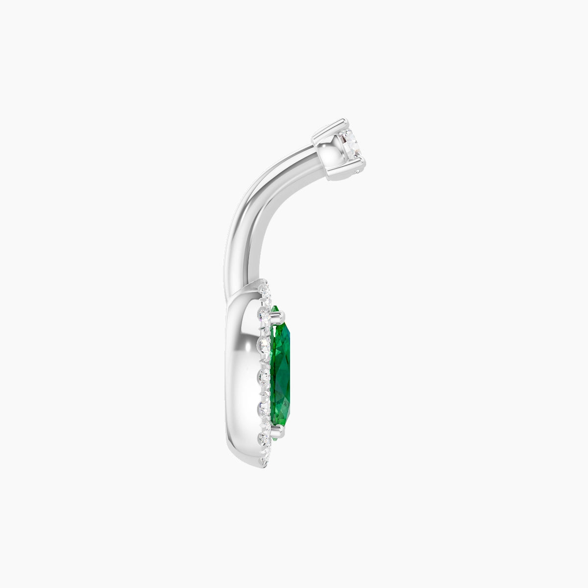 Eirene | 18k White Gold 8.5 mm 6 mm Halo Oval Emerald & Diamond Belly Piercing