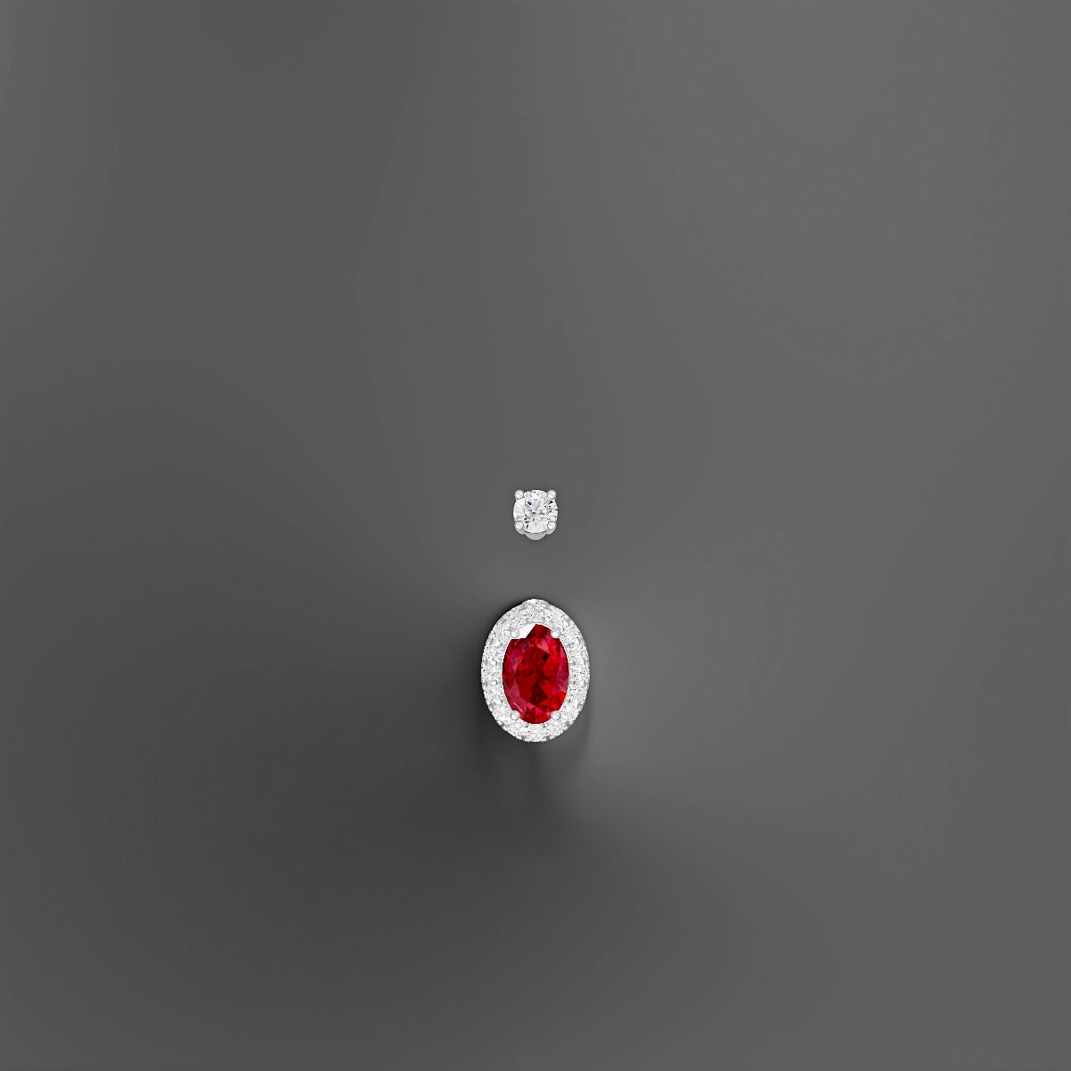 Eirene | 18k White Gold 8.5 mm 6 mm Halo Oval Ruby & Diamond Belly Piercing