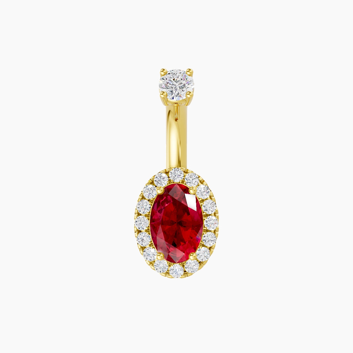 Eirene | 18k Yellow Gold 8.5 mm 6 mm Halo Oval Ruby & Diamond Belly Piercing